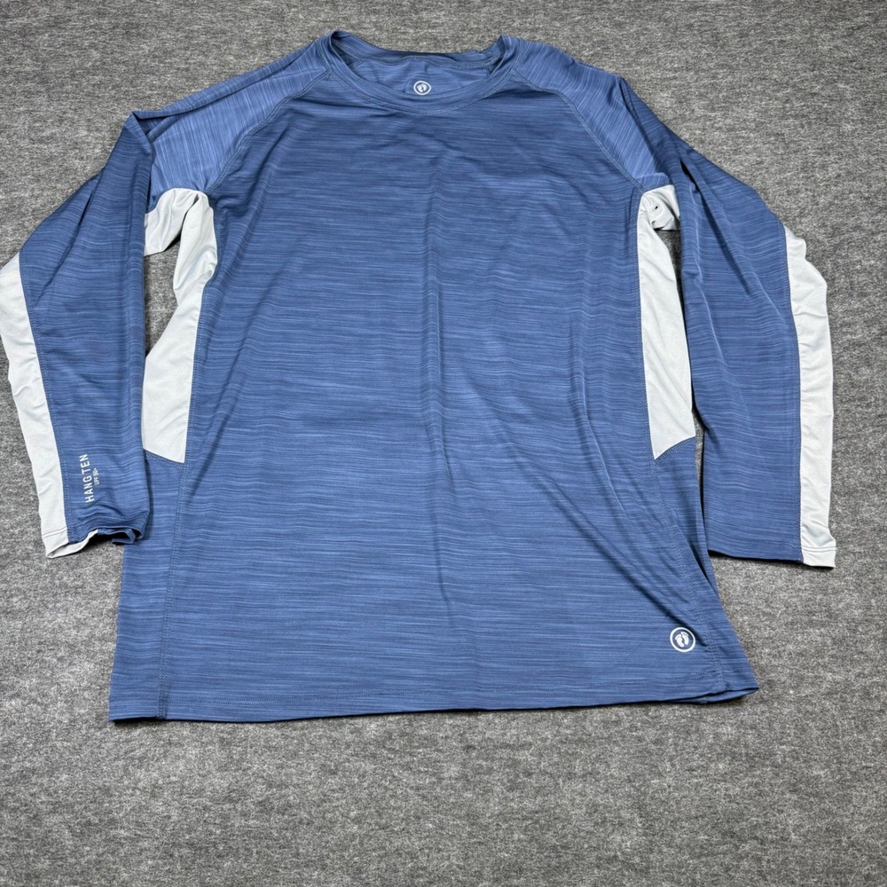 Hang Ten Mens XXL UPF 50+ Long Sleeve Sun Tee Quick Dry Zip Pocket Blue